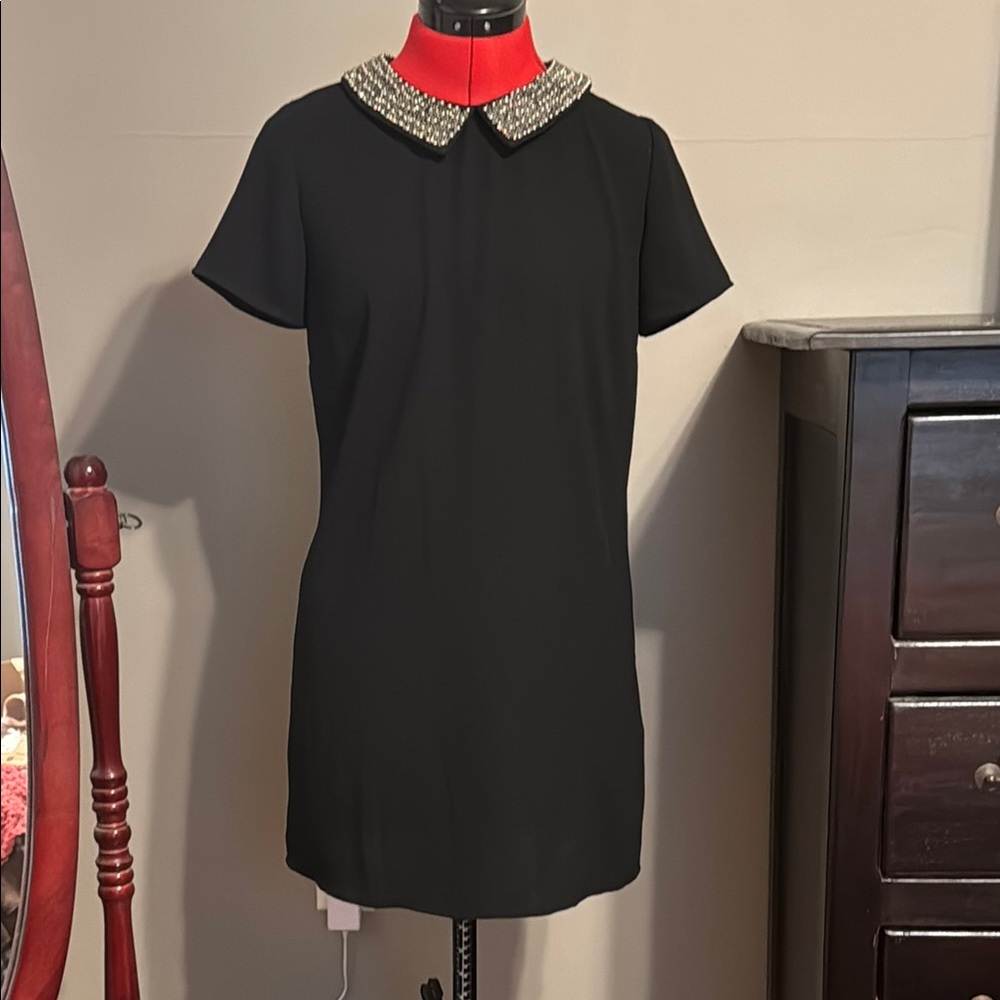 Chic Black Dress with Embellished Collar